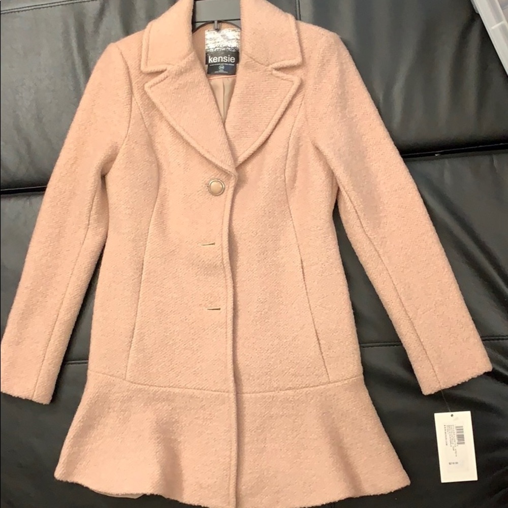 Kensie Women's Pink Notch Lapel Peplum Coat in XS.